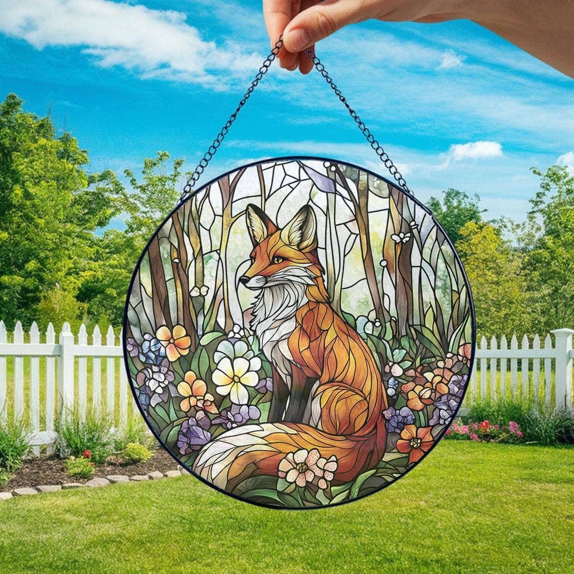 Red Fox Stained Glass Suncatcher, Wild Fox Windows Decor
